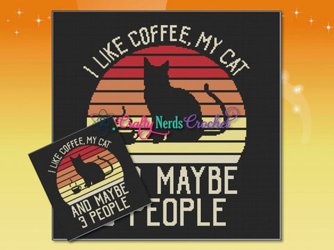 I like Coffee, My Cat, and 3 People Graph With Single Crochet Written, Coffee Graphgan, Coffee Blanket, Cat and Coffee Crochet Pattern graph