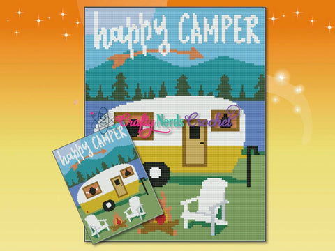 Happy Camper Scene Pattern Graph With Single Crochet Written Camping Graphgan Pattern, Camping Blanket Pattern, Camping Crochet Pattern, Throw DIY Pattern
