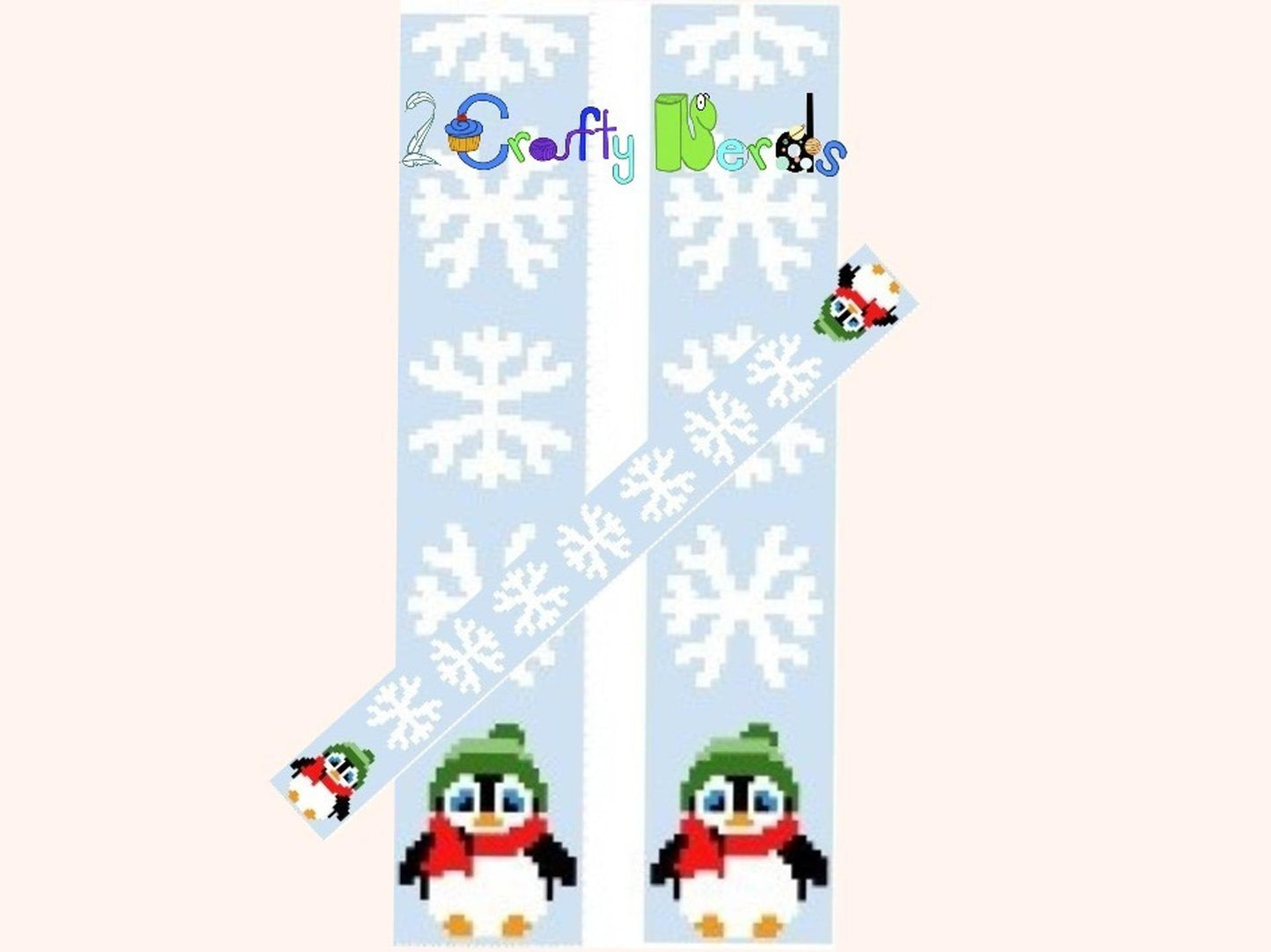Penguin Snowflake Scarf SC Size: 26x254 Pattern Graph DIY & Written PDF Instructions Printable Digital Grid Crochet Knit Do It Yourself