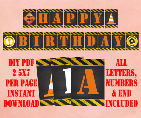 Construction Banner All Letters, Numbers, and Ends INSTANT DOWNLOAD Digital PDF