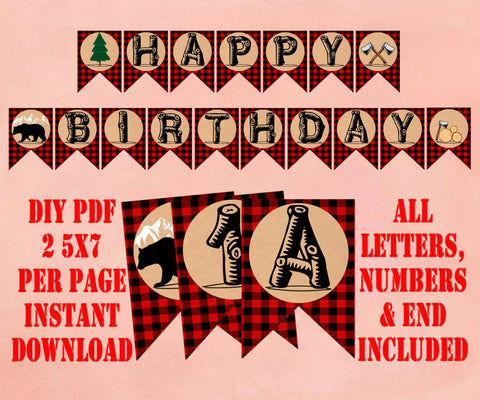 Lumberjack Red Plaid Banner All Letters, Numbers, and Ends INSTANT DOWNLOAD Digital PDF