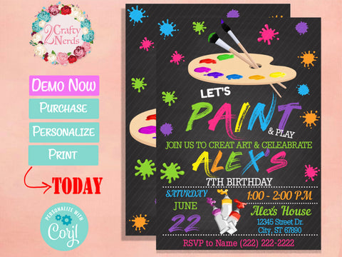 Art Painting Birthday Invitation, Art Party, Painting Theme, Art Theme | Editable Instant Download | Edit Online NOW Corjl | INSTANT ACCESS