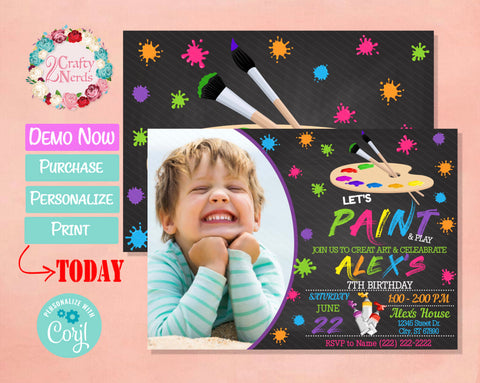 Art Painting Birthday Invitation With Photo, Art Party, Painting Theme | Editable Instant Download | Edit Online NOW Corjl | INSTANT ACCESS