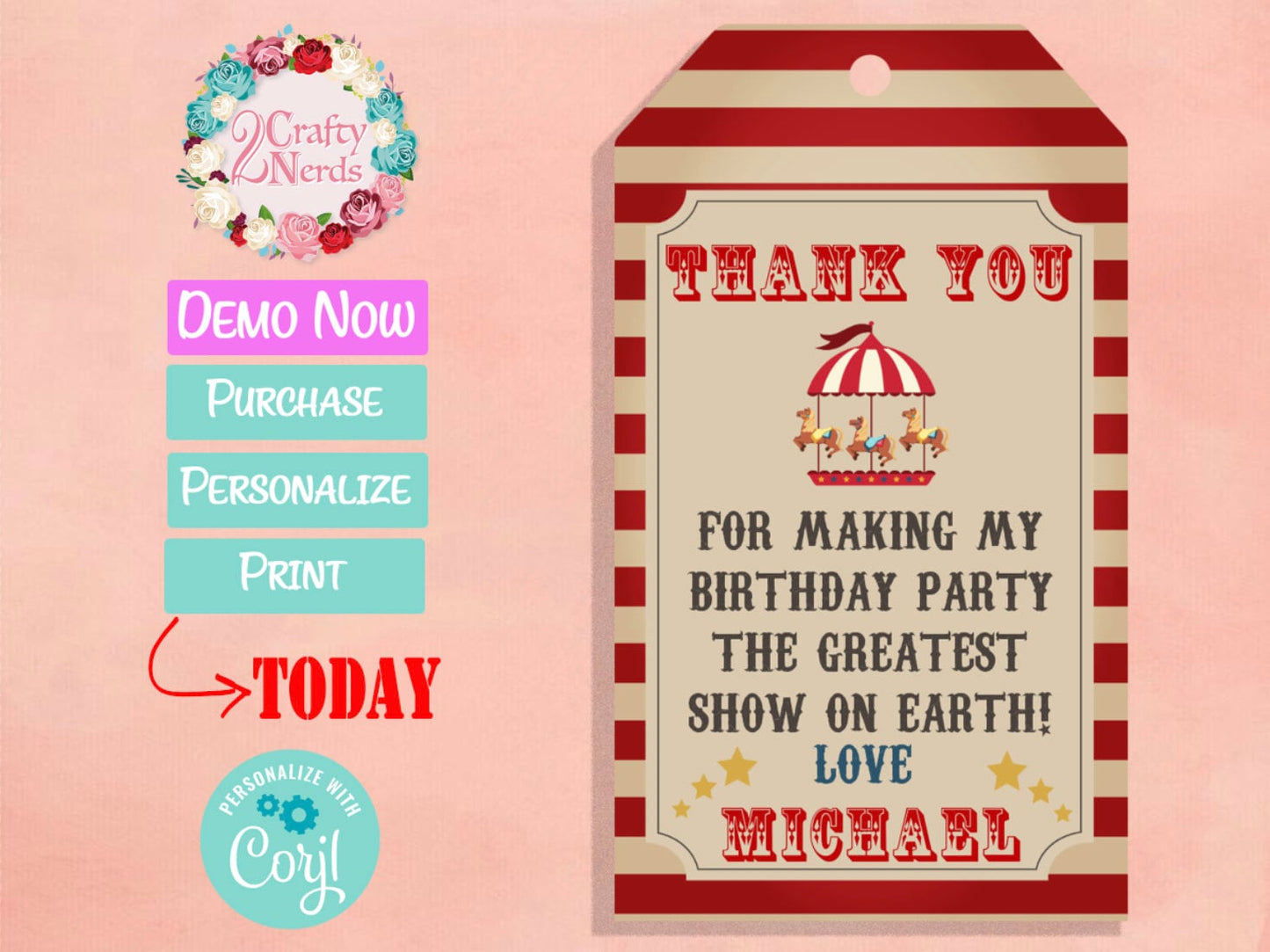 Circus Carnival Ticket Birthday Party Pack, Circus Birthday invitation | Editable Instant Download | Edit Online NOW Corjl | INSTANT ACCESS