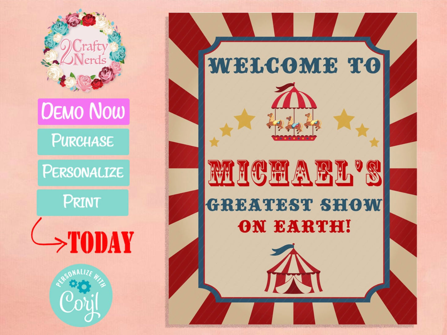 Circus Carnival Ticket Birthday Party Pack, Circus Birthday invitation | Editable Instant Download | Edit Online NOW Corjl | INSTANT ACCESS