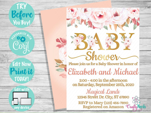 Floral Baby Shower Invitation Party, Flower Baby Shower Invitation | Editable Instant Download | Edit Online NOW Corjl | INSTANT ACCESS T1