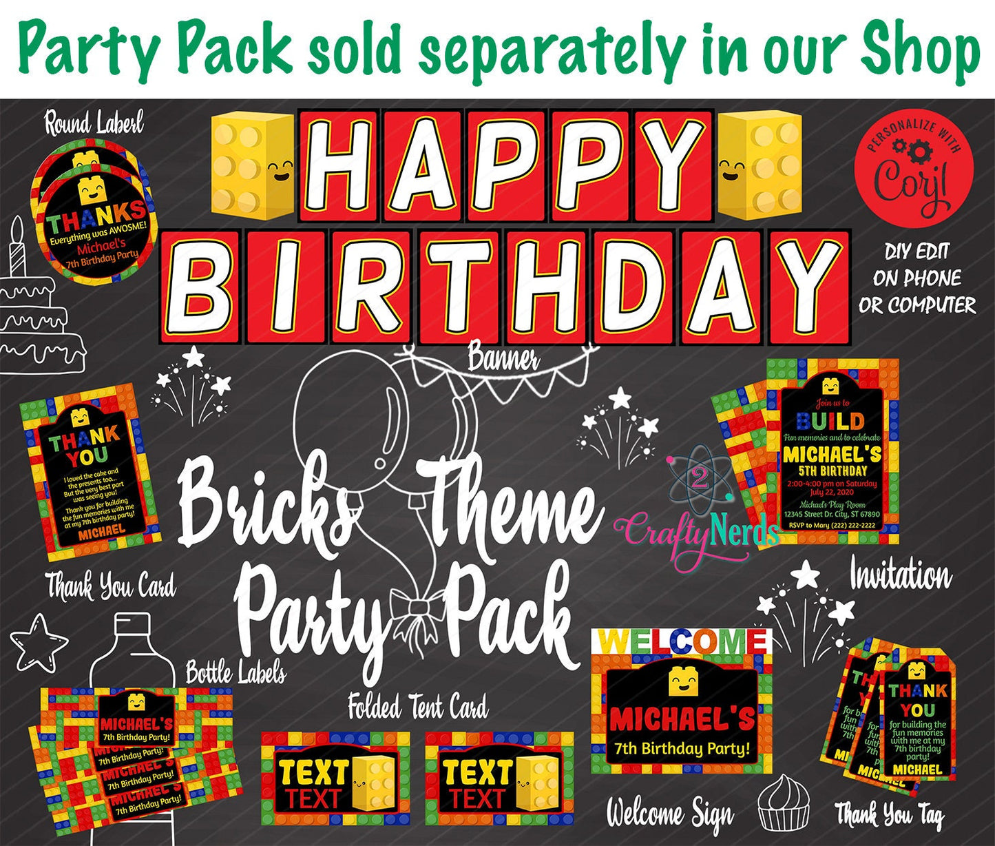 Drive By Building Blocks Birthday Invitation With Photo, Drive Parade | Editable Instant Download | Edit Online NOW Corjl | INSTANT ACCESS