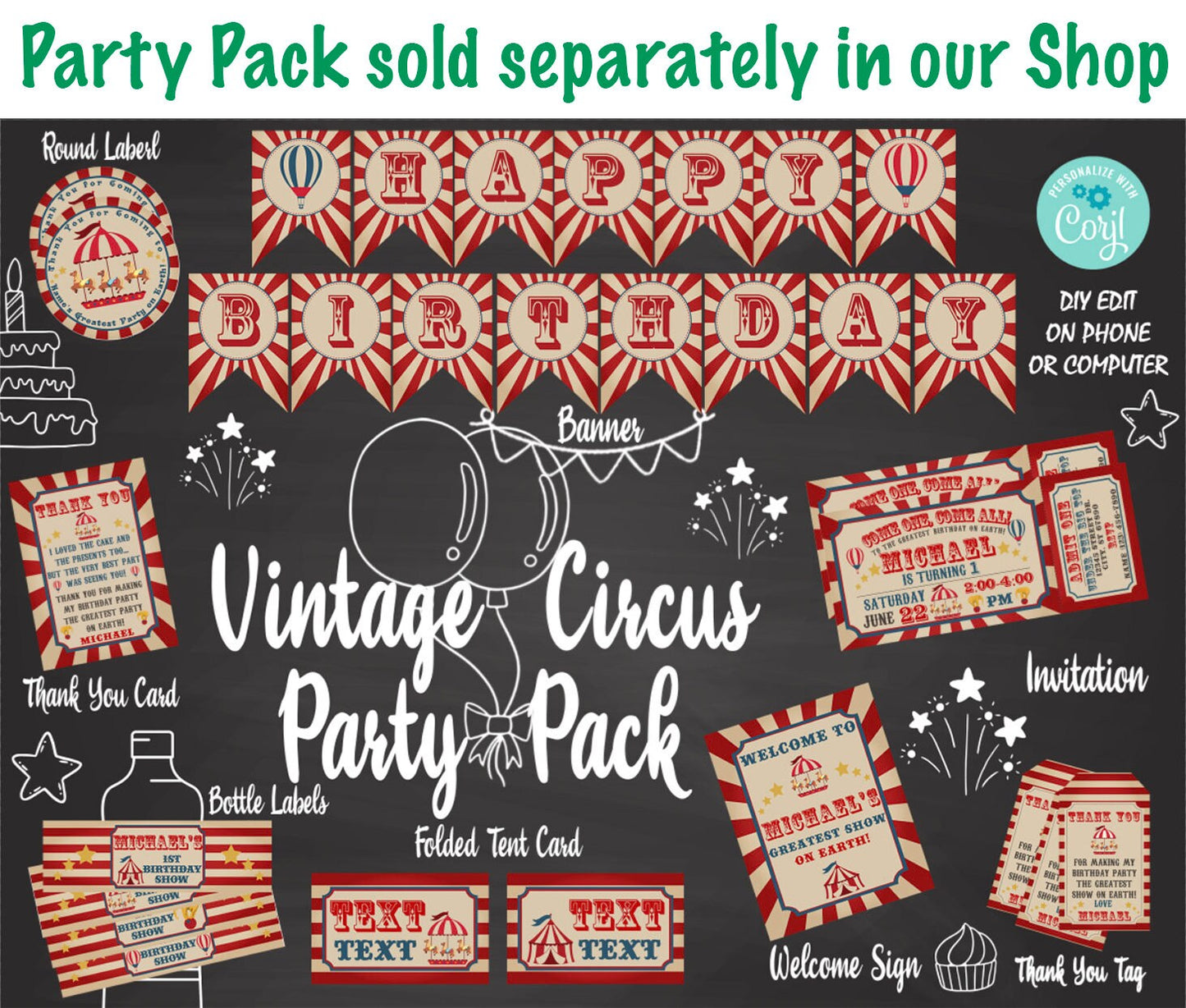 Carnival Ticket Birthday Invitation, Circus Party, Circus invitation | Editable Instant Download | Edit Online NOW Corjl | INSTANT ACCESS