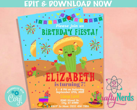 Cactus Party Birthday Invitation, Cactus Fiesta Invitation, Fiesta | Editable Instant Download | Edit Online NOW Corjl | INSTANT ACCESS