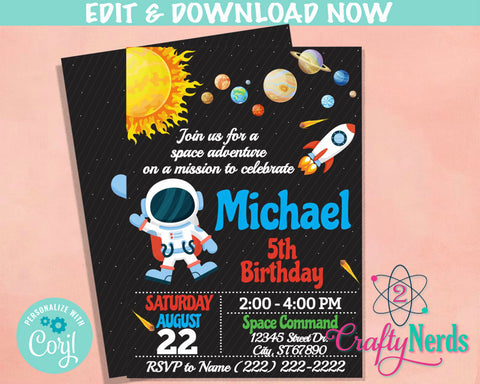 Space Party Birthday Invitation, Astronaut Party, Space Invitation | Editable Instant Download | Edit Online NOW Corjl | INSTANT ACCESS