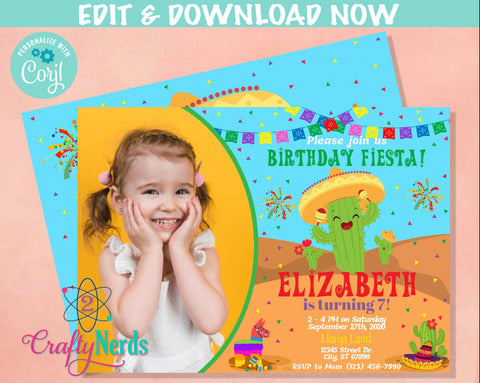 Cactus Party Birthday Invitation with Photo, Cactus Fiesta Invitation | Editable Instant Download | Edit Online NOW Corjl | INSTANT ACCESS