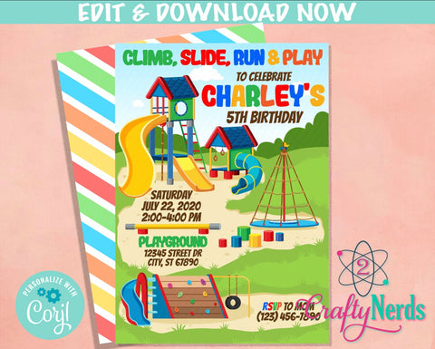Playground Party Birthday Invitation, Birthday Party in the Park | Editable Instant Download | Edit Online NOW Corjl | INSTANT ACCESS