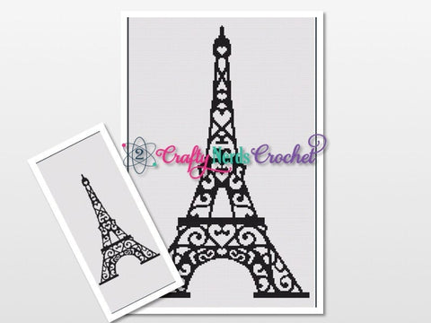 Eiffel Tower Paris Love Pattern Graph With Single Crochet Written, Eiffel Graphgan, Paris Blanket, Paris Crochet Pattern, France Pattern