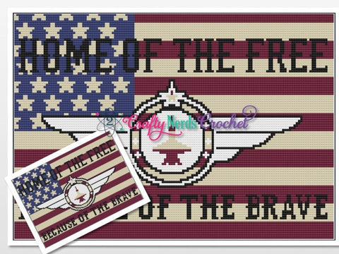 Air Force Home Of The Free Pattern Graph With Single Crochet and Mini C2C Written, Graphgan, Air Force Blanket, Air Force Crochet Pattern