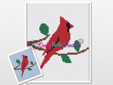Cardinal on Tree Branch with C2C Written, Cardinal Graphgan, Cardinal Blanket, Cardinal Crochet Pattern, Cardinal Pattern, Cardinal Graph