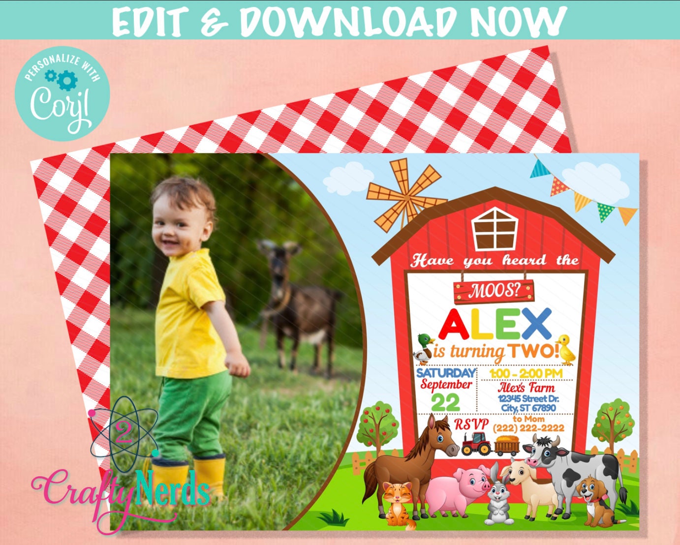 Barnyard Farm Birthday Invitation With Photo, Barnyard Party, Farm Theme| Editable Instant Download | Edit Online NOW Corjl | INSTANT ACCESS