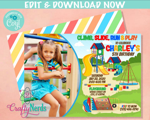 Playground Party Birthday Invitation With Photo, Party in the Park | Editable Instant Download | Edit Online NOW Corjl | INSTANT ACCESS
