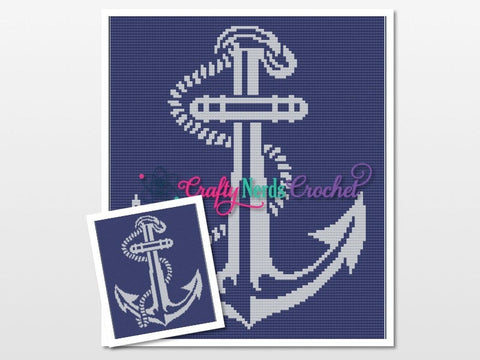 Anchor Graph with SC and MiniC2C Written, Anchor Graphgan, Anchor Blanket, Anchor Crochet Pattern, Anchor Pattern, Nautical Anchor, Navy