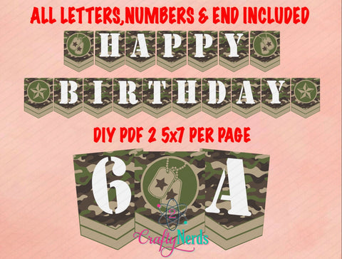 Army Banner All Letters Numbers and Ends, INSTANT DOWNLOAD, Digital PDF File, Army Birthday Banner, Camouflage Banner, Army Birthday Decor