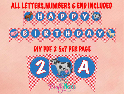 Farm Banner All Letters Numbers and Ends, INSTANT DOWNLOAD, Digital PDF File, Farm Birthday Banner, Farm Banner, Farm Birthday Decor, Barn