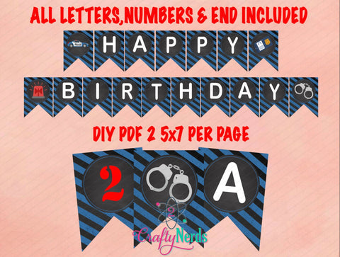 Police Cop Banner All Letters Numbers and Ends, INSTANT DOWNLOAD, Digital PDF File, Police Birthday Banner, Police Banner, Police Birthday