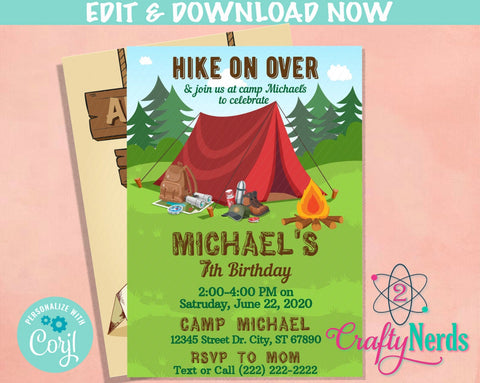 Camping Party Birthday Invitation, Park Party, Camping Theme, Camp | Editable Instant Download | Edit Online NOW Corjl | INSTANT ACCESS