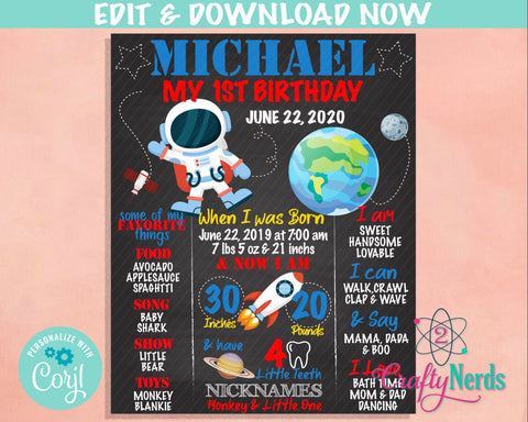 Space Astronaut Birthday Sign, Birthday Board, Milestone Birthday Sign | Editable Instant Download | Edit Online NOW Corjl | INSTANT ACCESS