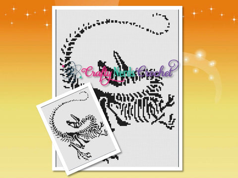 Dinosaur Skeleton Pattern Graph With MiniC2C Written, Dinosaur Graphgan, Dinosaur Blanket, Dinosaur Crochet Pattern, Velociraptor