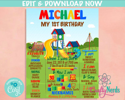 Playground Birthday Sign, Park Birthday Board, Milestone Birthday Sign | Editable Instant Download | Edit Online NOW Corjl | INSTANT ACCESS