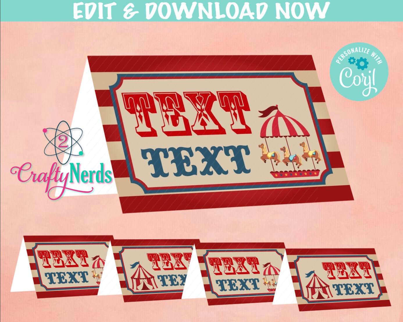 Circus Birthday Folded Cards, Carnival Birthday Card, Circus Label | Editable Instant Download | Edit Online NOW Corjl | INSTANT ACCESS T1