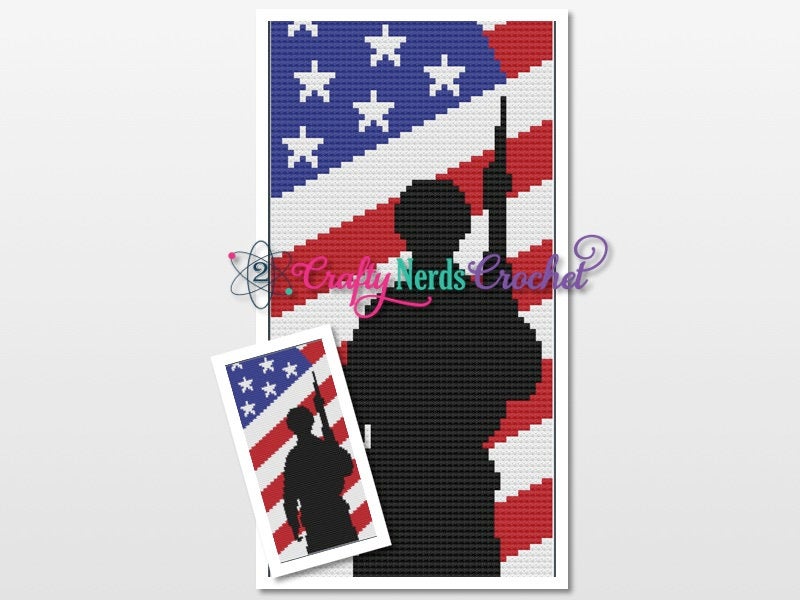 Soldier With American Flag Pattern Graph With C2C Written, American Flag Graphgan, American Flag Blanket, American Flag Crochet Pattern