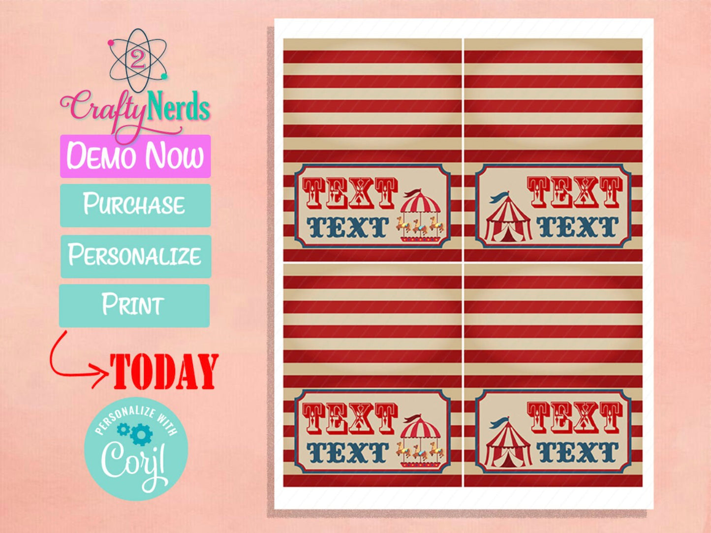 Circus Birthday Folded Cards, Carnival Birthday Card, Circus Label | Editable Instant Download | Edit Online NOW Corjl | INSTANT ACCESS T1