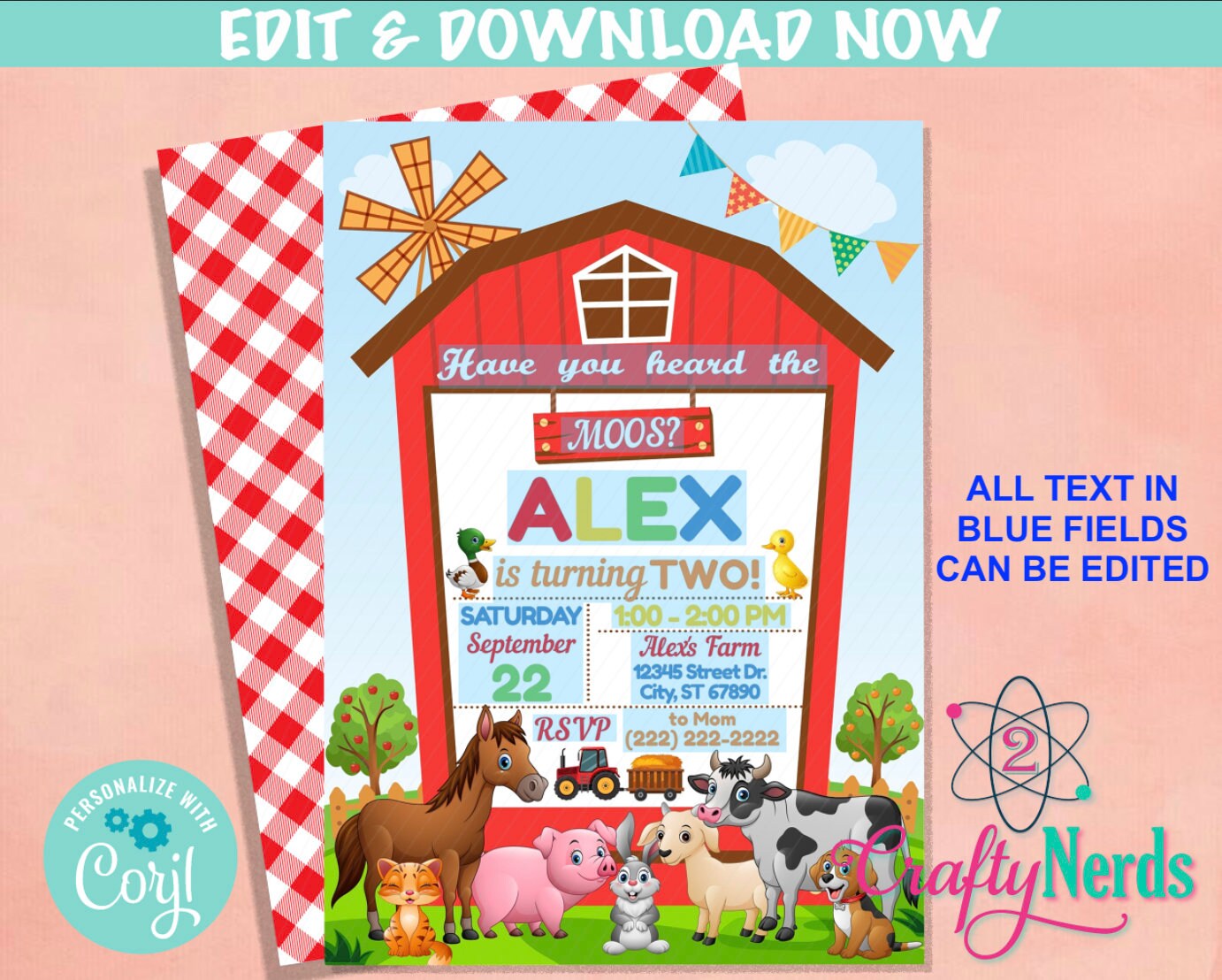 Barnyard Farm Birthday Invitation, Barnyard Party, Farm Theme, Barnyard | Editable Instant Download | Edit Online NOW Corjl | INSTANT ACCESS