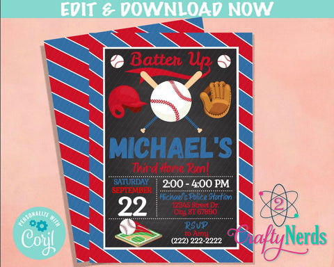 Baseball Birthday Invitation, Sport Invitation, All Star Ball Birthday | Editable Instant Download | Edit Online NOW Corjl | INSTANT ACCESS