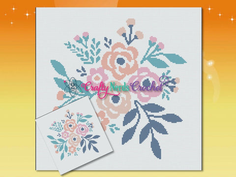 Flower Bouquet Pattern Graph With Single Crochet Written, Flower Graphgan, Floral Blanket, Flower Crochet Pattern, Floral Throw Pattern