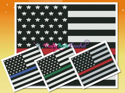 Thin Line Flag Pattern Graph With C2C Written, American Flag Graphgan, Police Flag Blanket, Police Flag Crochet Pattern, Fire Flag Pattern