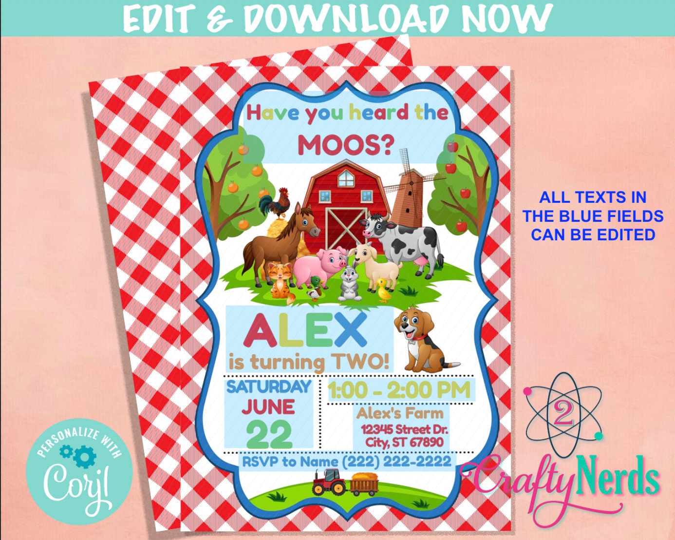 Barnyard Farm Birthday Invitation, Barnyard Party, Farm Theme, Barnyard | Editable Instant Download | Edit Online NOW Corjl | INSTANT ACCESS