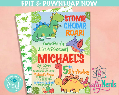 Dinosaur Birthday Party Invitation, Dinosaur Party, Dinosaur, Dino | Editable Instant Download | Edit Online NOW Corjl | INSTANT ACCESS