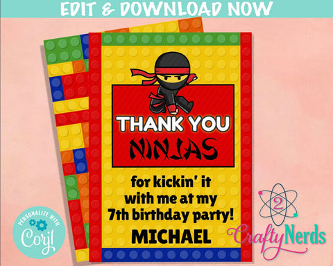 Building Blocks Birthday Thank You Card, Blocks Thank You Card | Editable Instant Download | Edit Online NOW Corjl | INSTANT ACCESS