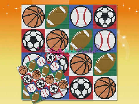 Sports Balls Diagonal Pattern Graph With Single Crochet Written, Sports Balls Graphgan, Sports Balls Blanket, Sports Balls Crochet graph