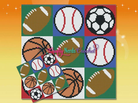 Sports Balls Pattern Graph With Single Crochet Written, Sports Balls Graphgan, Sports Balls Blanket, Sports Balls Crochet graph, Sports Baby