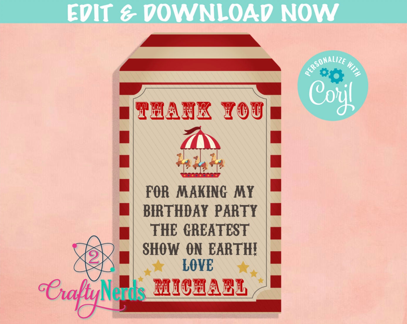 Carnival Ticket Birthday Invitation, Circus Party, Circus invitation | Editable Instant Download | Edit Online NOW Corjl | INSTANT ACCESS