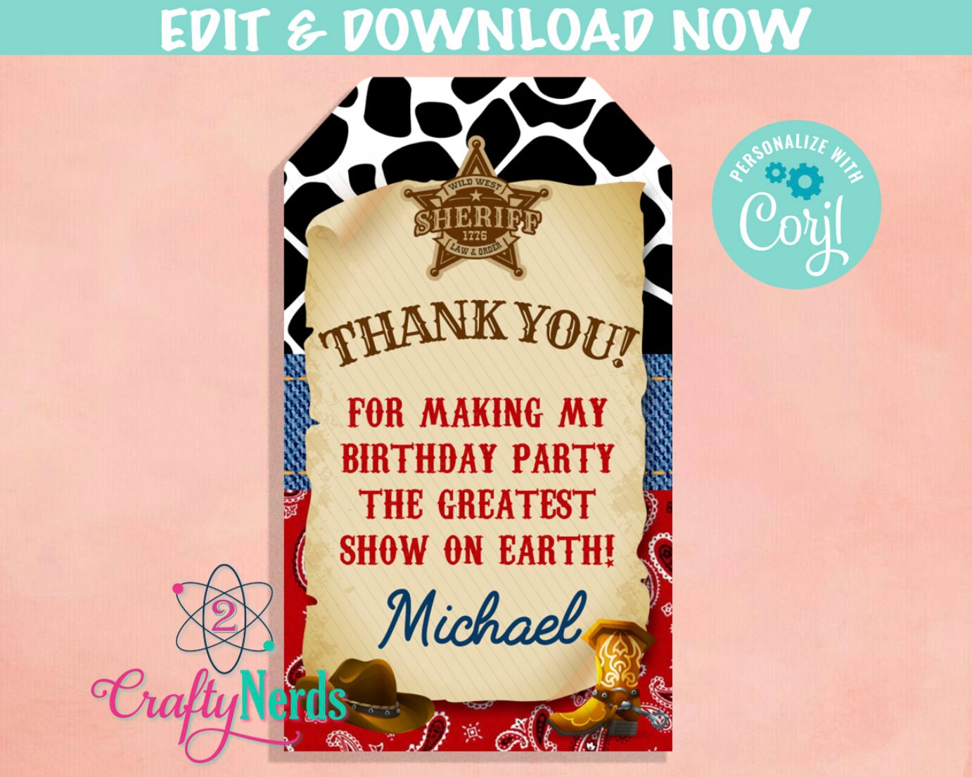 Cowboy Wild West Birthday Invitation, Western Party | Editable Instant Download | Edit Online NOW Corjl | INSTANT ACCESS