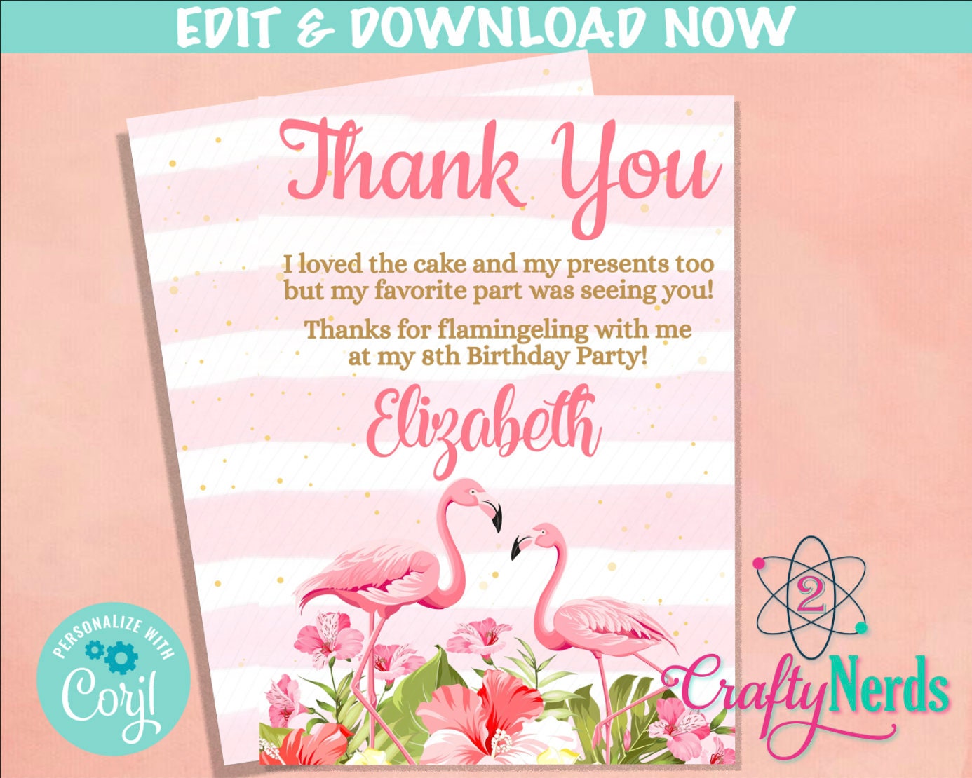 Flamingo Summer Birthday Invitation, Summer Flaminagle party, Pastel | Editable Instant Download | Edit Online NOW Corjl | INSTANT ACCESS