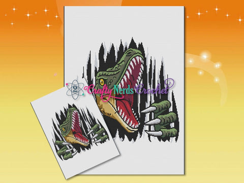 Raptor Attack Graph With Single Crochet Written, Dinosaur Graphgan, Dinosaur Blanket, Raptor Dinosaur Crochet Pattern graph