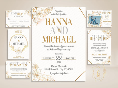 Wedding Invitation, Wedding Suite, Save the date, Wedding Invite 6Items | Editable Instant Download | Edit Online NOW Corjl | INSTANT ACCESS