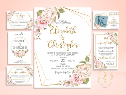 Wedding Invitation, Wedding Suite, Save the date, Wedding Invite 6Items | Editable Instant Download | Edit Online NOW Corjl | INSTANT ACCESS