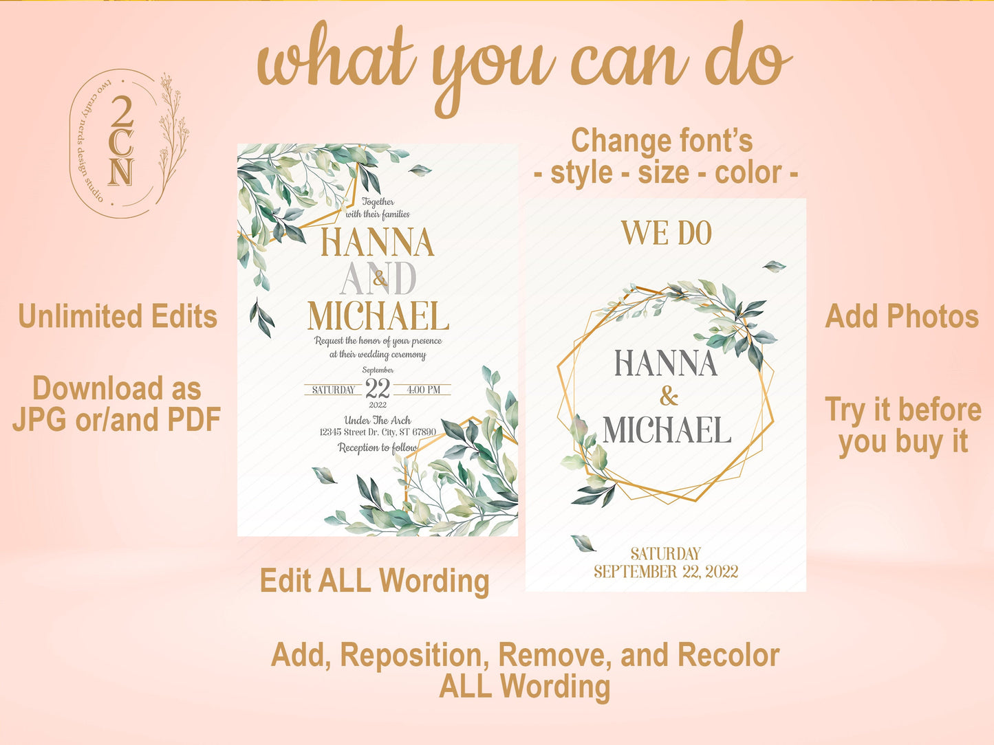 Wedding Invitation, Wedding Suite, Save the date, Wedding Invite 6Items | Editable Instant Download | Edit Online NOW Corjl | INSTANT ACCESS