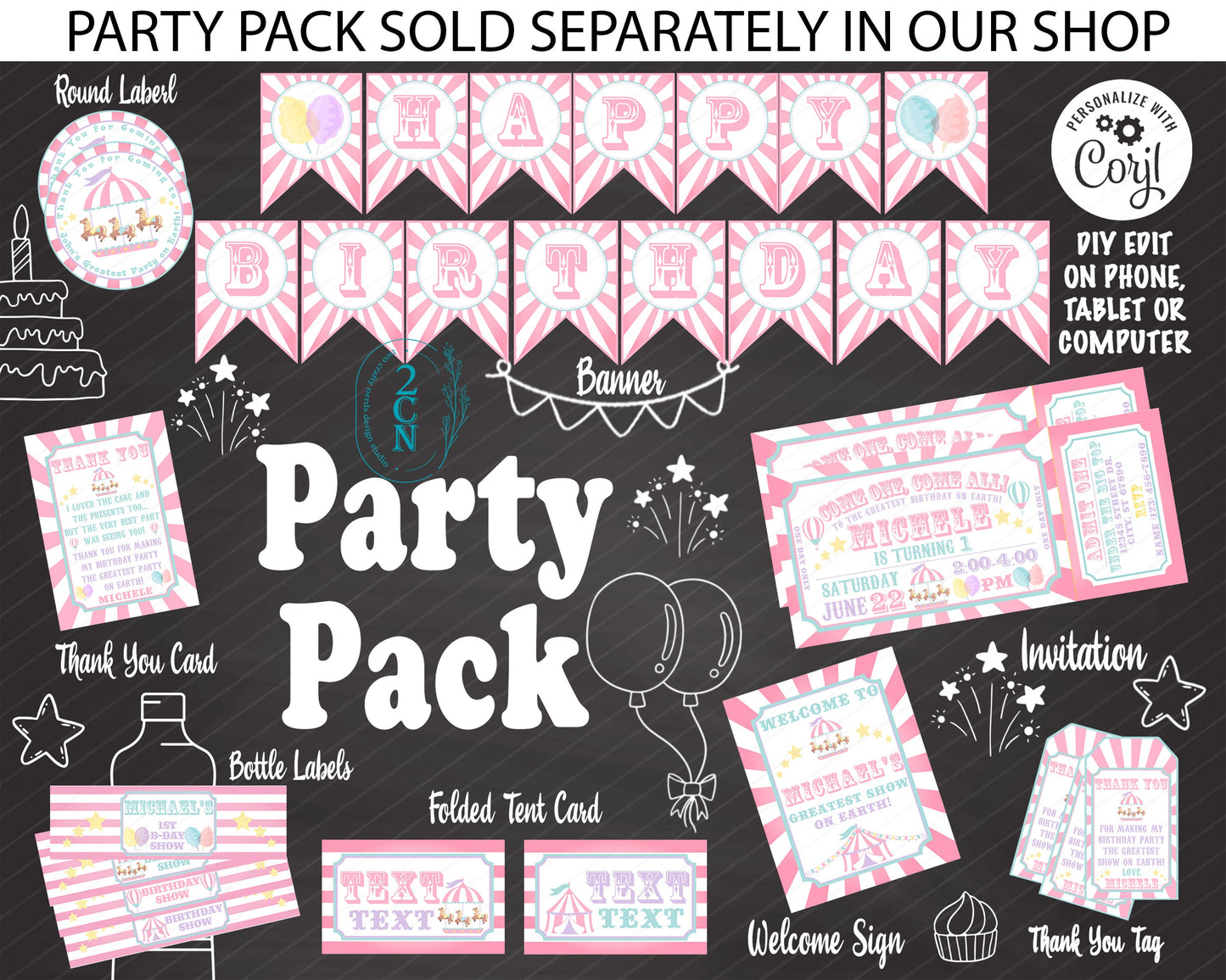 Circus Birthday Thank You Round Label Carnival Birthday Circus Label | Editable Instant Download | Edit Online NOW Corjl | INSTANT ACCESS