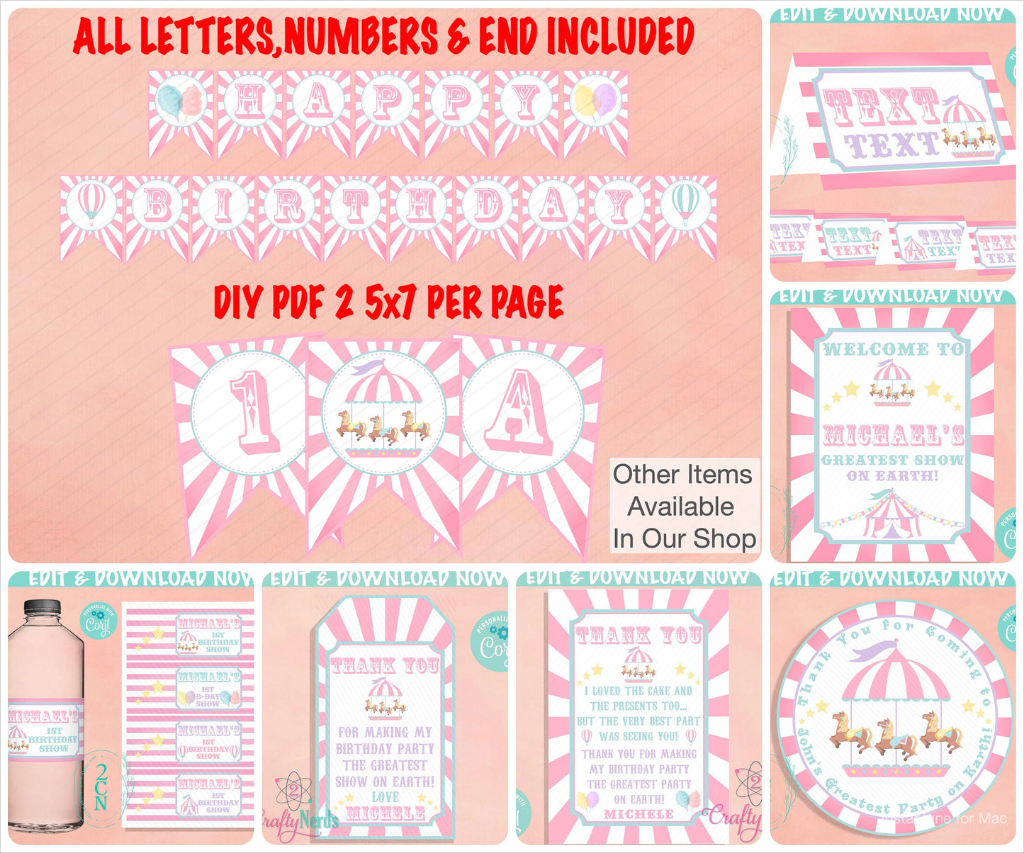 Circus Birthday Thank You Round Label Carnival Birthday Circus Label | Editable Instant Download | Edit Online NOW Corjl | INSTANT ACCESS